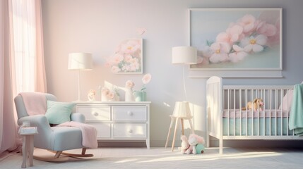 a nursery, adorned with soft pastel colors, gentle lighting, and adorable baby accessories, emanating a sense of warmth and tenderness, 