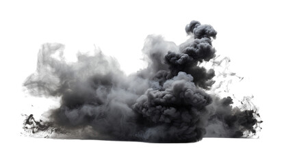 Black smoke explosion isolated on transparent background. PNG file, cut out