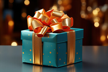 An unexpected gift box, adorned with a vibrant bow and filled with anticipation, symbolizing the joy of surprises. Generative Ai.
