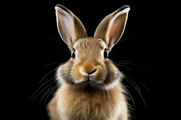 European Hare close-up portrait on a black background.