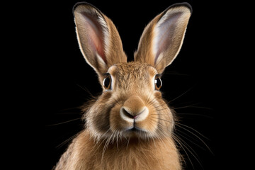 Fototapeta premium European Hare close-up portrait on a black background.