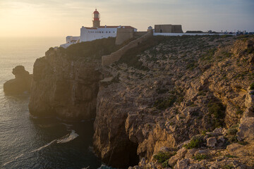 Fototapeta na wymiar Farol do Cabo de São Vicente, latarnia morska. Sagres Portugalia. Zachód słońca