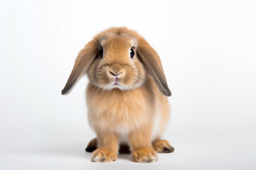 Fototapeta premium Holland Lop Rabbit sitting on a white background. Animal front portrait.