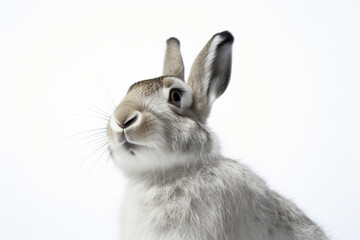 Obraz premium Mountain Hare close-up portrait on a white background.