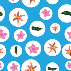 Vector seamless floral pattern with orchid flowers. Hand-drawn surface    pattern illustration decorative background