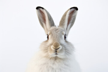 Obraz premium Snowshoe Hare close-up portrait on a white background.