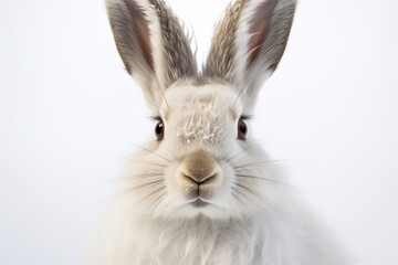 Obraz premium Snowshoe Hare close-up portrait on a white background.