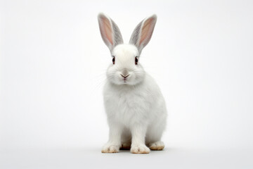 Obraz premium White Rabbit sitting up on a white background. Animal front portrait.