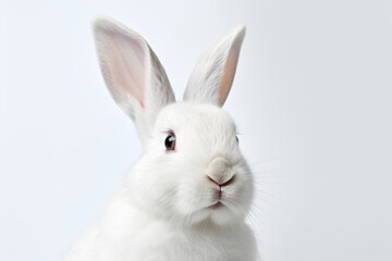 White Rabbit close-up portrait on a white background.