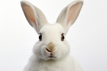 White Rabbit close-up portrait on a white background.