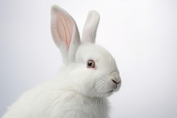 Obraz premium White Rabbit close-up portrait on a white background.