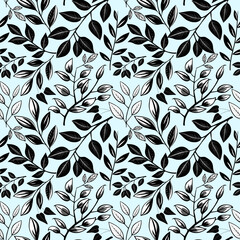 Herbarium monochrome floral pattern. Seamless background with leaves and branch. Botanical wallpaper