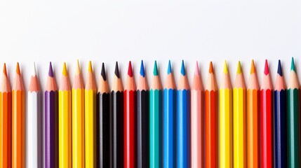a variety of isolated colorful pencils arranged on a clean white background, showcasing the versatility and creative potential of these essential artistic tools.