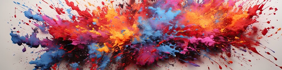 Explosive Color Burst Abstract Painting - Vivid Red and Blue Splatter Art for Energetic Wall Decor