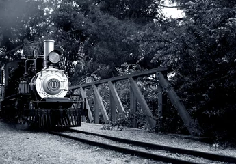 Schilderijen op glas old steam locomotive black and white © Christopher