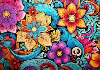 Colorful Traditional Floral Pattern - Vibrant Mexican Folk Art Design for Textile and Wallpaper Inspiration