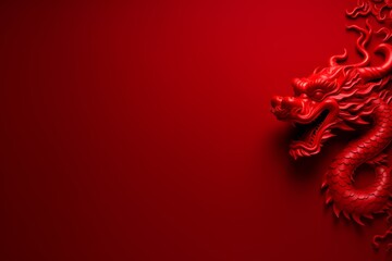 Chinese red dragon on red backdrop as a symbol of Chinese New Year - obrazy, fototapety, plakaty