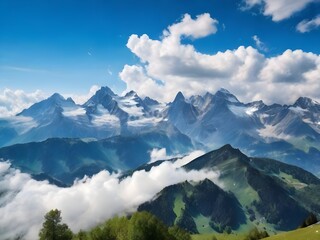 Beautiful mountains in the Alps under the cloudy sky