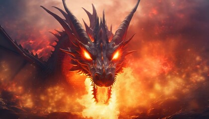 炎の中から現れたドラゴン