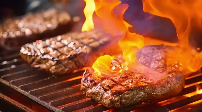 Meat on the grill clip (mp4) made with Ai generative technology