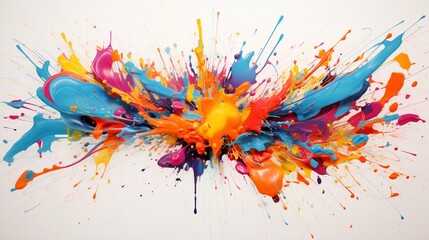 an isolated burst of energetic and colorful splatters on a white background, showcasing the lively and spontaneous qualities of this vibrant art piece.