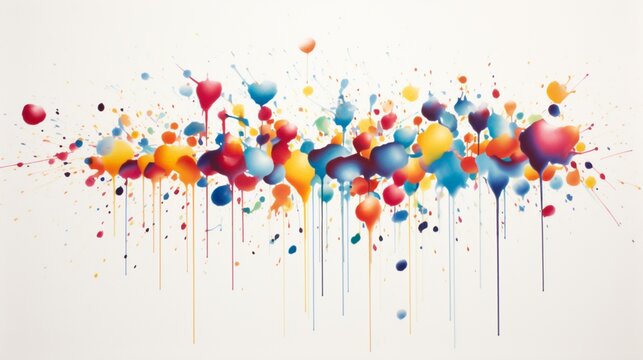 an isolated explosion of colorful dots in various sizes on a clean white background, capturing the energetic and spontaneous essence of this lively dotted art piece.