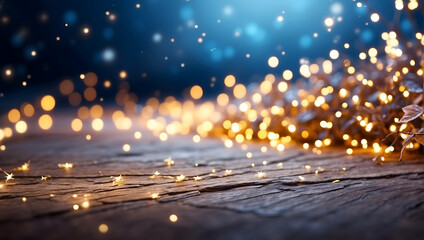 Golden Holiday Glow: Christmas Lights Twinkle in City Streets - obrazy, fototapety, plakaty