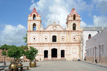 Iglesia de Nuestra Senora del Carmen, views of the beautiful facade of the colonial-era church,...