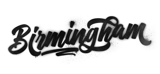 Birmingham city name written in graffiti-style brush script lettering with spray paint effect isolated on transparent background