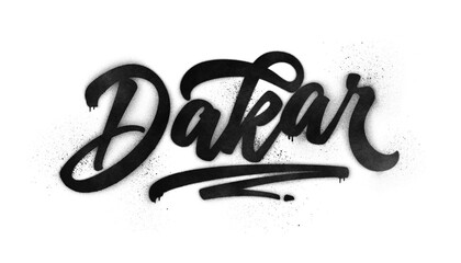 Dakar city name written in graffiti-style brush script lettering with spray paint effect isolated on transparent background