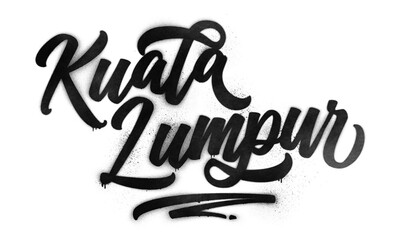 Fototapeta premium Kuala Lumpur city name written in graffiti-style brush script lettering with spray paint effect isolated on transparent background