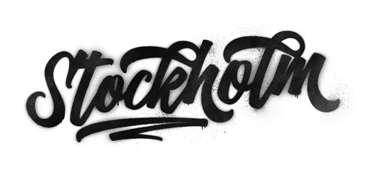 Stockholm city name written in graffiti-style brush script lettering with spray paint effect isolated on transparent background