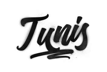 Tunis city name written in graffiti-style brush script lettering with spray paint effect isolated on transparent background