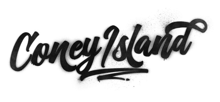 Coney Island written in graffiti-style brush script lettering with spray paint effect isolated on transparent background