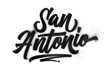 San Antonio city name written in graffiti-style brush script lettering with spray paint effect isolated on transparent background
