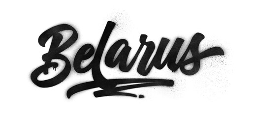 Belarus country name written in graffiti-style brush script lettering with spray paint effect isolated on transparent background