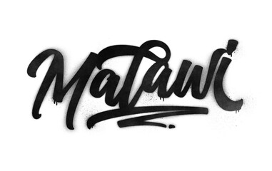 Malawi country name written in graffiti-style brush script lettering with spray paint effect isolated on transparent background