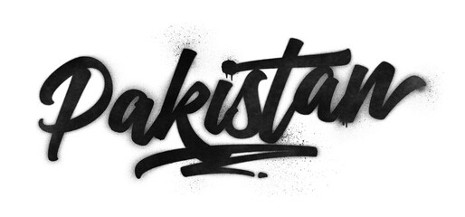 Pakistan country name written in graffiti-style brush script lettering with spray paint effect isolated on transparent background
