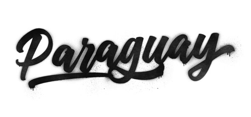 Paraguay country name written in graffiti-style brush script lettering with spray paint effect isolated on transparent background - obrazy, fototapety, plakaty