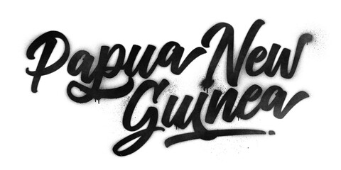 Papua New Guinea country name written in graffiti-style brush script lettering with spray paint effect isolated on transparent background
