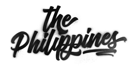 The Philippines country name written in graffiti-style brush script lettering with spray paint effect isolated on transparent background
