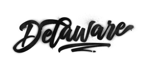 Fototapeta premium Delaware state name written in graffiti-style brush script lettering with spray paint effect isolated on transparent background