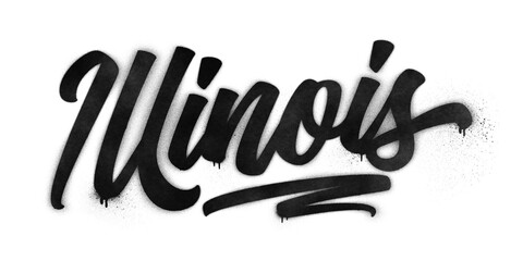Illinois state name written in graffiti-style brush script lettering with spray paint effect isolated on transparent background - obrazy, fototapety, plakaty