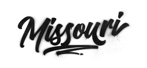 Missouri state name written in graffiti-style brush script lettering with spray paint effect isolated on transparent background © HTGanzo