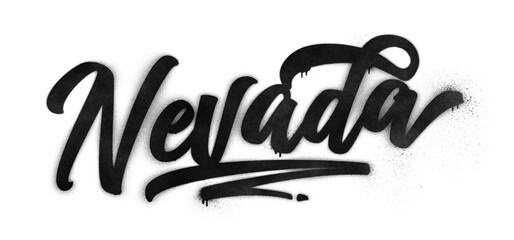 Nevada state name written in graffiti-style brush script lettering with spray paint effect isolated on transparent background - obrazy, fototapety, plakaty