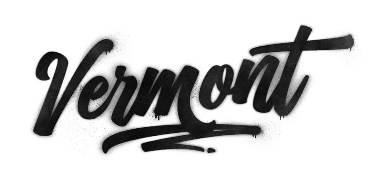 Vermont state name written in graffiti-style brush script lettering with spray paint effect isolated on transparent background
