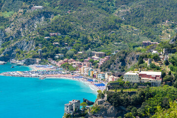 Fototapeta na wymiar Monterosso, Italy, July 27, 2023. View of the coast of Portovenere al Mare