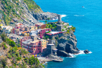 Vernazza, Italy, July 27, 2023.View of the coast of Vernazza