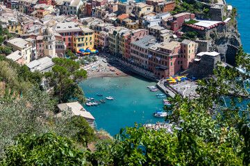 Vernazza, Italy, July 27, 2023.View of the coast of Vernazza