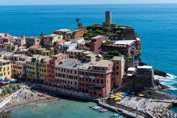 Vernazza, Italy, July 27, 2023.View of the coast of Vernazza
